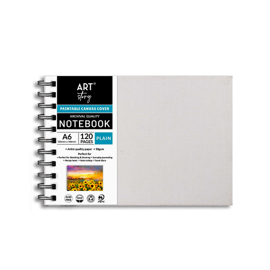Paintable Canvas Cover A6 Note Book 90Gsm 120 Pages (Wiro Bound) Landscape Plain Pack Of
2