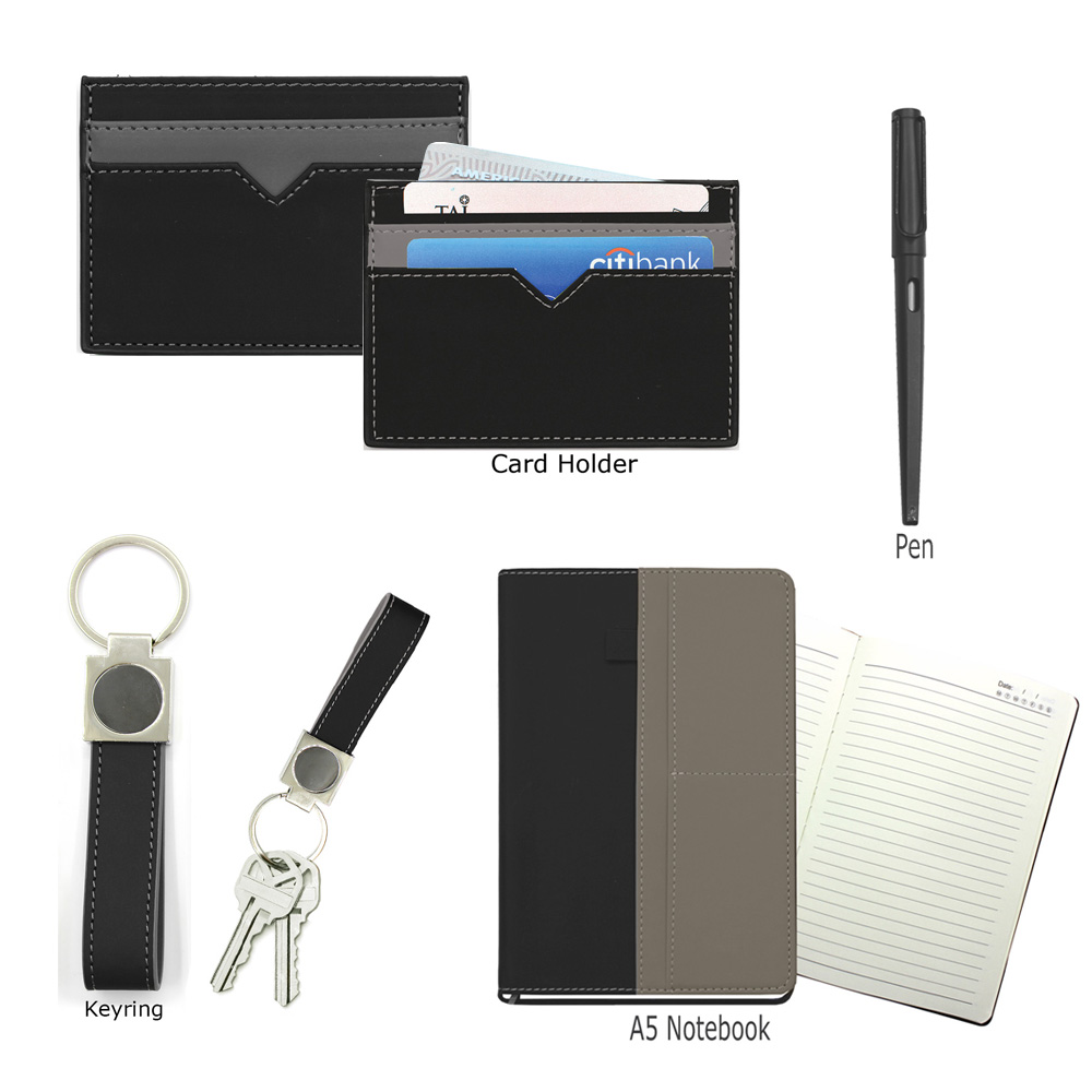 Gift Set - Spazio - Notebook + Pen + Card Holder + Keychain + Flask
