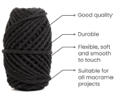 Cotton Twisted Cord - Black 3mm, 3ply, 25mtr