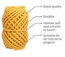Cotton Twisted Cord - Sun Flower Yellow 3mm, 3ply, 25mtr