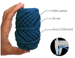 Cotton Twisted Cord - Fushion Blue 3mm, 3ply, 25mtr