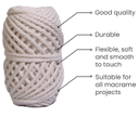 Cotton Twisted Cord - Half White 3mm, 3ply, 25mtr