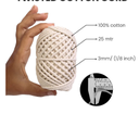 Cotton Twisted Cord - Half White 3mm, 3ply, 25mtr