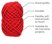 Cotton Twisted Cord - Red 3mm, 3ply, 25mtr
