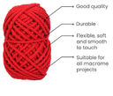 Cotton Twisted Cord - Red 3mm, 3ply, 25mtr