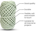 Cotton Twisted Cord - Apple Green 3mm, 3ply, 25mtr