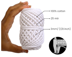 Cotton Twisted Cord - Milky White 3mm, 3ply, 25mtr