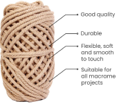 Cotton Twisted Cord - Khaki 3mm, 3ply, 25mtr