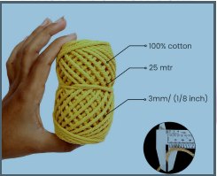 Cotton Twisted Cord -Mango Yellow 3mm, 3ply, 25mtr