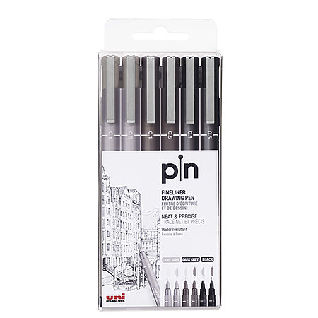 Pen Uni Pin-200 Black 6pcs Set