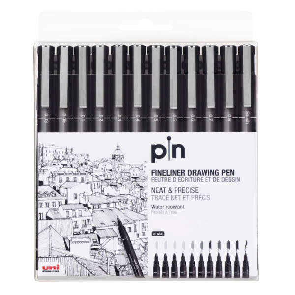 Pen Uni Pin-200 Black 12pcs Set