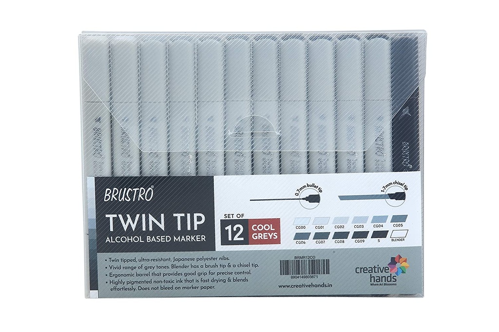 Marker Brustro Twin Tip Set 12  Cool Greys