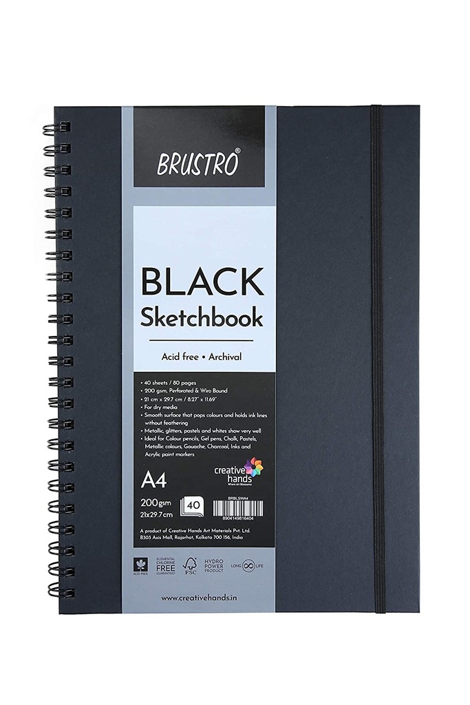Black Sketch Book Wiro Bound A4 200gsm