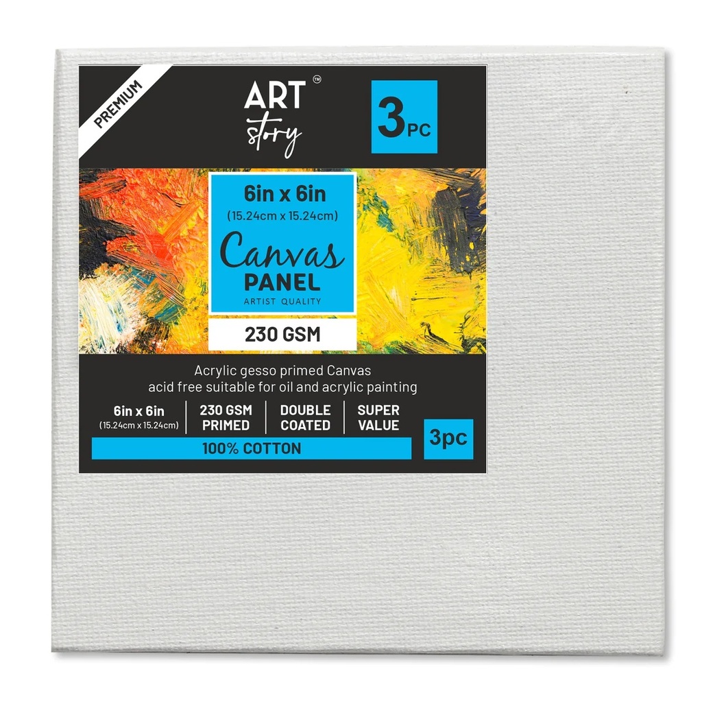 Canvas Panel 2mm MDF Board 6x6 Inches 3pcs Pack