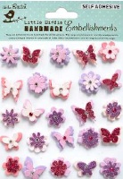 3D Mini Glitter Stickers - Blooms & Butterflies Lt Pink 25Pc