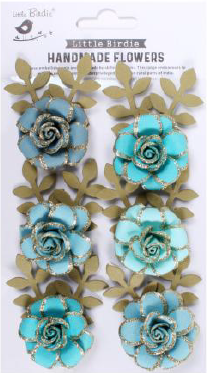 Handmade Flowers - Pixie Rose Aqua Medley 6pc