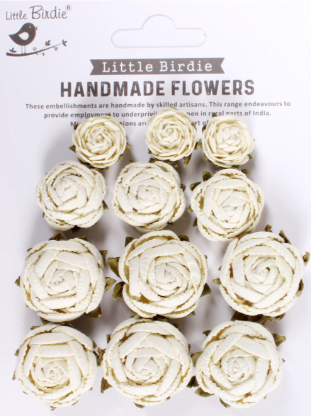 Handmade Flowers -English Roses Moon Light 12pc