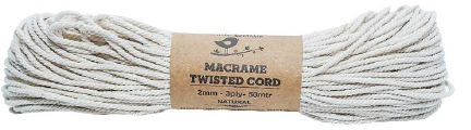 Macrame Twisted Cord Natural 2Mm 3Ply 50Mtr
