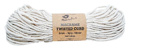 Macrame Twisted Cord Natural 3Mm 3Ply 50Mtr