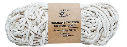 Macrame Twisted Cord Natural 4Mm 3Ply 50Mtr