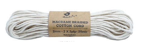 Macrame Braided Cord Natural 2Mm 2Ply 25Mtr