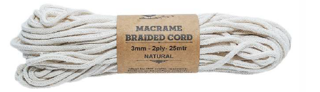 Macrame Braided Cord Natural 3mm 2Ply 25mtr