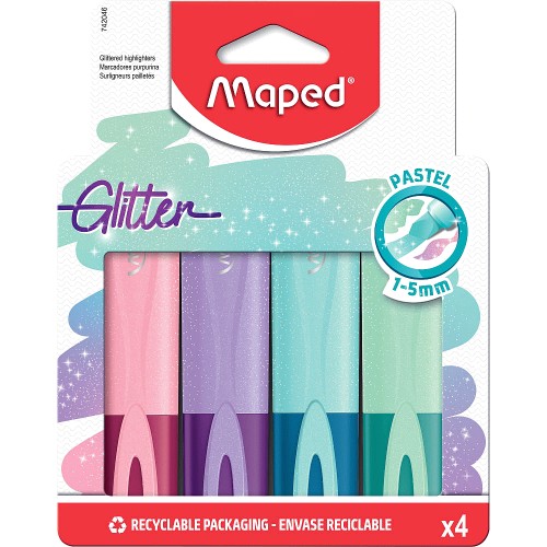 Highlighters Fluo Peps Pastel Glitter Pack 4 Colour