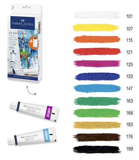 [0261741] Acrylic Colours Faber Castell 12 Shades 9ML
