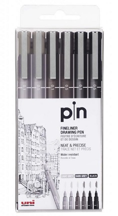 [0010352] Pen Uni Pin-200 LG DG Black 6pcs Set