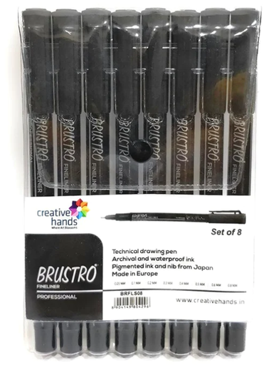 [0012675] Pen Brustro Fineliner Black Assorted Set 8