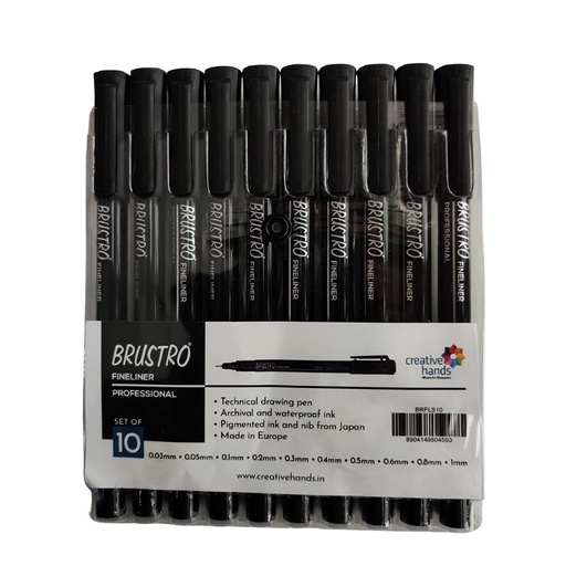 [0012676] Pen Brustro Fineliner Black Assorted Set 10