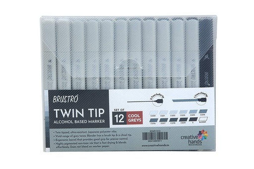 [0030636] Marker Brustro Twin Tip Set 12  Cool Greys
