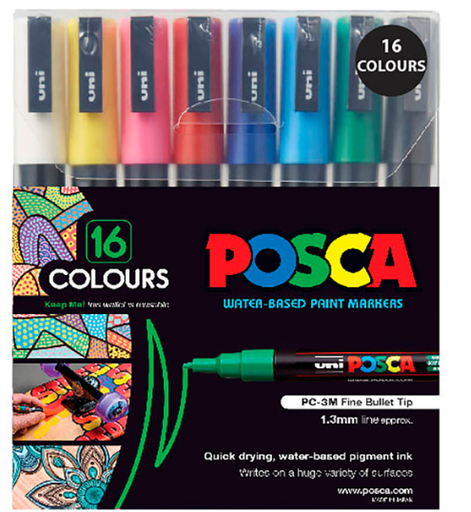 [0030731] Uni POSCA Marker PC-3M-Bullet Pack 16 Colours