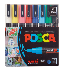 [0030734] Uni POSCA Marker PC-3M-Bullet Pack 8 Colours