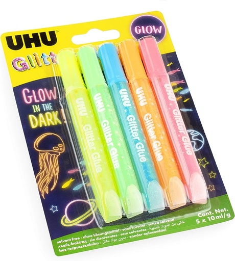 [0230910] Glitter Glue Glow in the dark 5 x 10ml