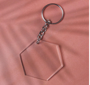 [1185157] Acrylic Key Chain - Hexagon 3.7mm Thickness Approx 5.8x5cm 4pc Pack