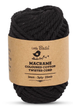 [1185173] Cotton Twisted Cord - Black 3mm, 3ply, 25mtr