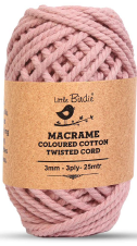 [1185178] Cotton Twisted Cord - Baby Pink 3mm, 3ply, 25mtr