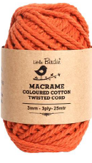 [1185180] Cotton Twisted Cord - Tangerine Orange 3mm, 3ply, 25mtr