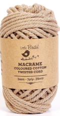 [1185186] Cotton Twisted Cord - Khaki 3mm, 3ply, 25mtr