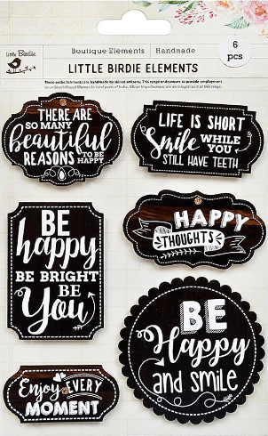 [1185273] Printed Wooden Bark Banner Happy Thoughts Layout 6Pc