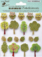[1185285] 3D Mini Glitter Stickers - Tiny Trees & Owls 19Pc Zaodno