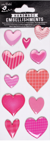 [1185304] Self-adhesive Resin Embellishments - Glazed Hearts, pink 11pc