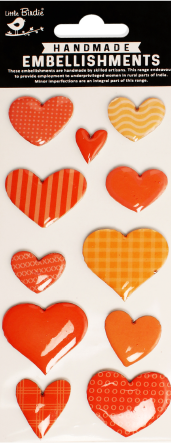 [1185306] Self-adhesive Resin Embellishments - Glazed Hearts Tangerine 11pc