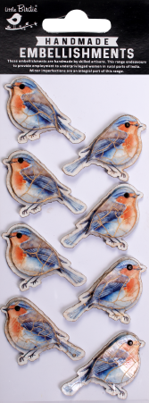 [1185309] 3D Embellishments - Country Robin Aqua Blue 8pc