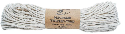 [1185384] Macrame Twisted Cord Natural 2Mm 3Ply 50Mtr