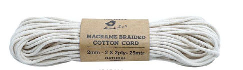 [1185391] Macrame Braided Cord Natural 2Mm 2Ply 25Mtr