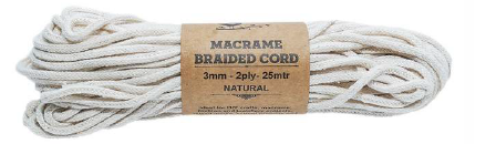 [1185392] Macrame Braided Cord Natural 3mm 2Ply 25mtr